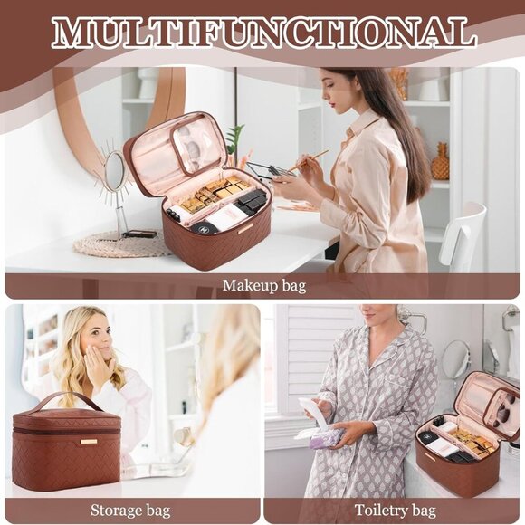 Makeup Bag, Travel Cosmetic Bag, Makeup Organizer Case with Divider and Handle, - Picture 8 of 8